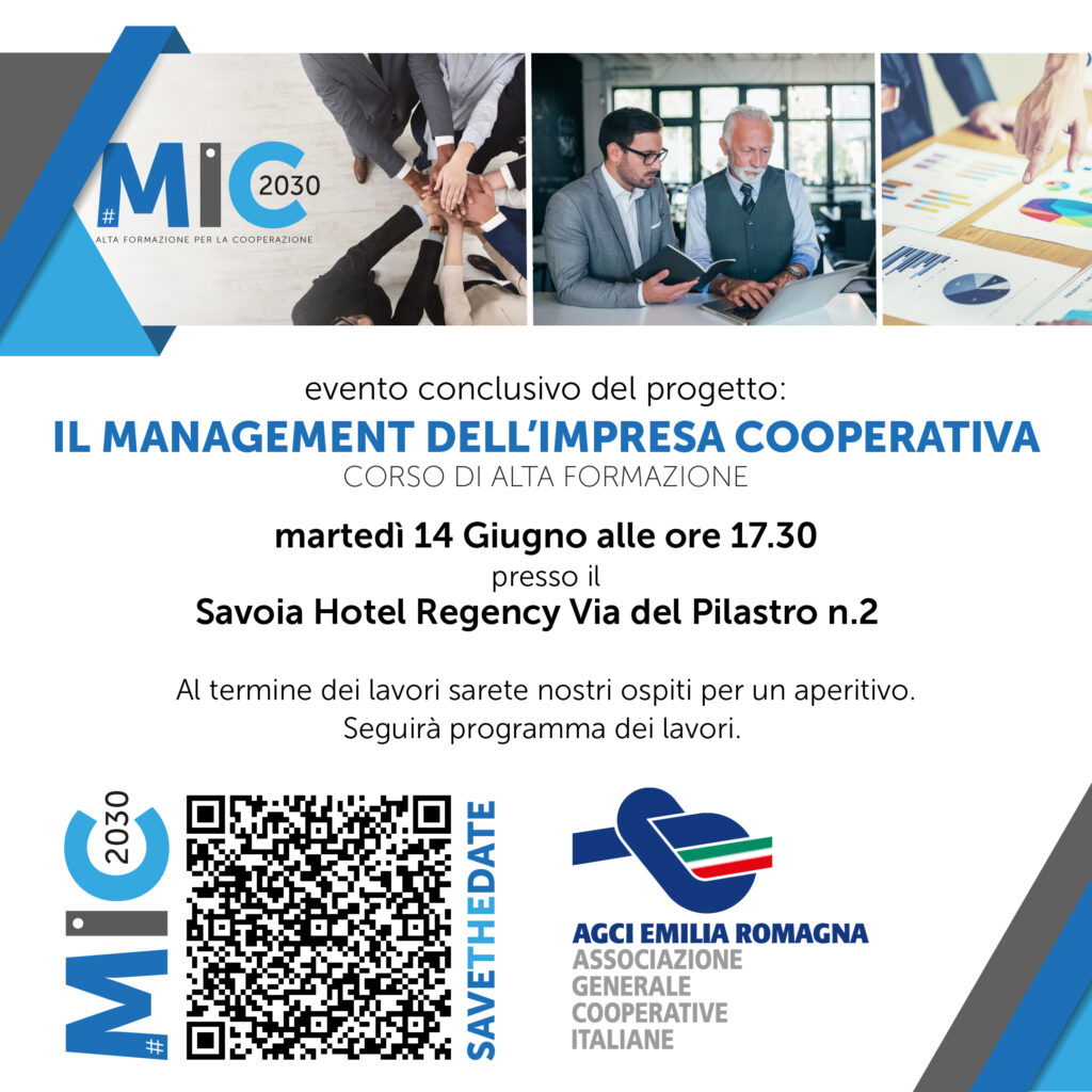 evento conclusivo corso Il Management dell’Impresa Cooperativa 14 giugno alle ore 17.30 presso Savoia Hotel Regency in via del Pilastro, 2, a Bologna